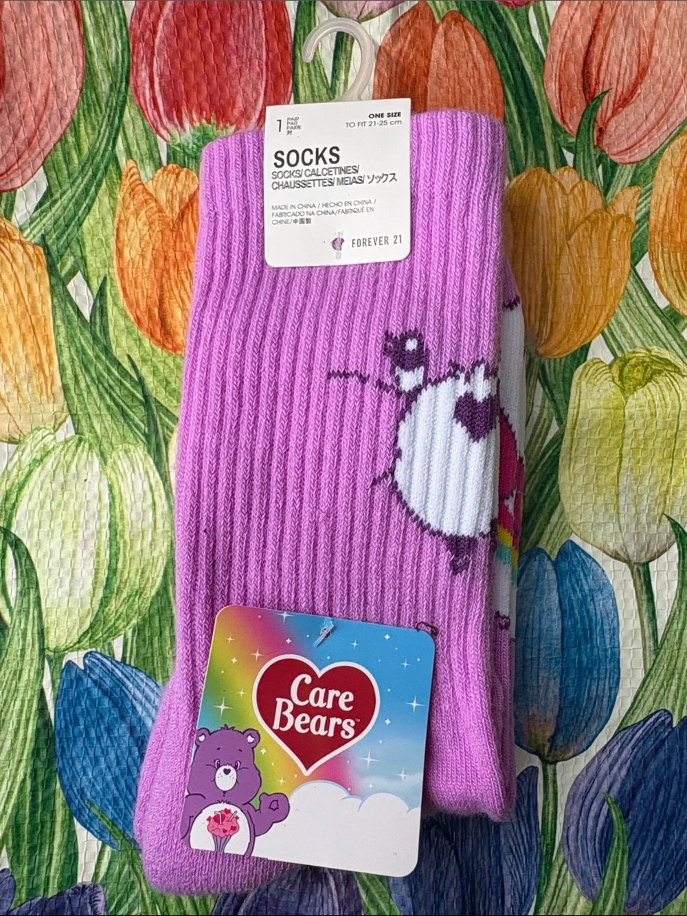 Forever 21 Purple Care Bears Heart Graphic Socks